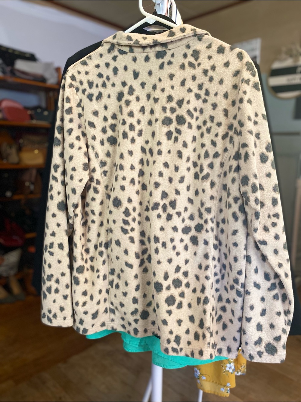 Lands' End Cream Fleece Quarter Zip Pullover with Gray Spot Animal Print - Picture 4 of 4